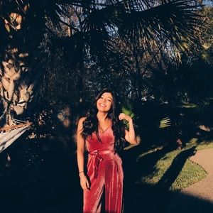 Pink velvet jumpsuit